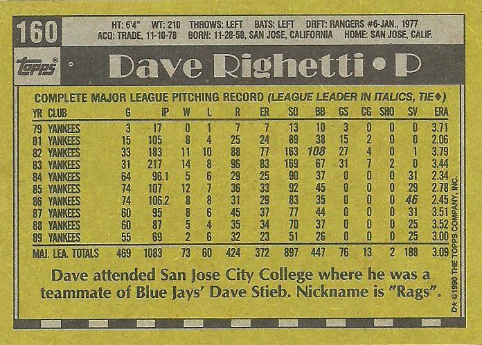 Dave Righetti  baseball card collectible - Main Image 2