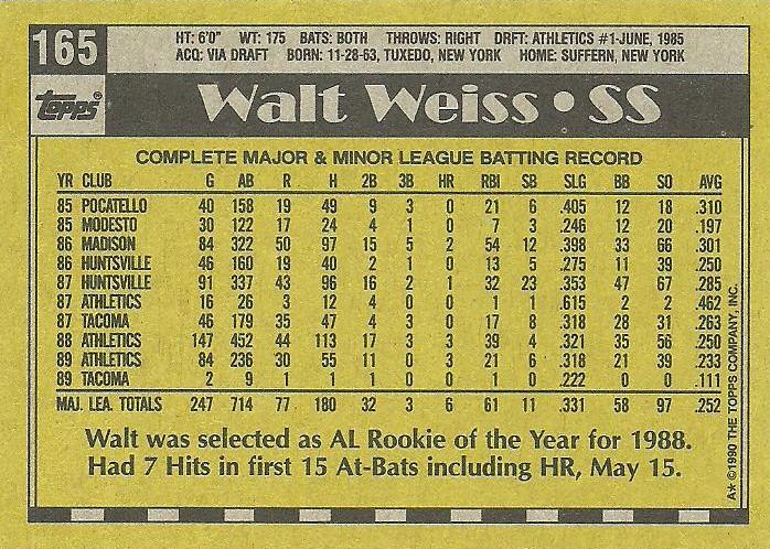 Walt Weiss  baseball card collectible - Main Image 2