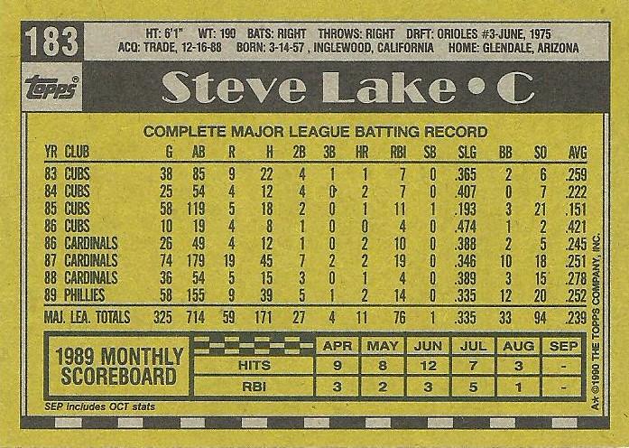 Steve Lake  baseball card collectible - Main Image 2
