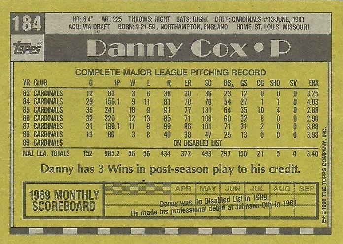 Danny Cox  baseball card collectible - Main Image 2