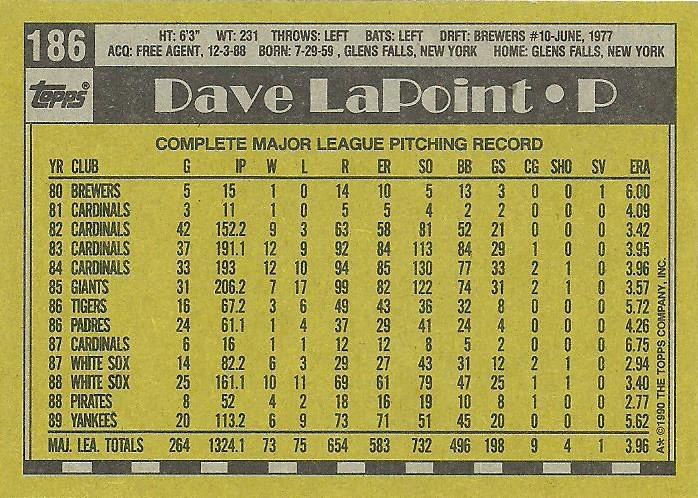 Dave LaPoint  baseball card collectible - Main Image 2