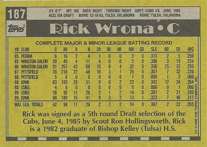 Rick Wrona  baseball card collectible - Main Image 2