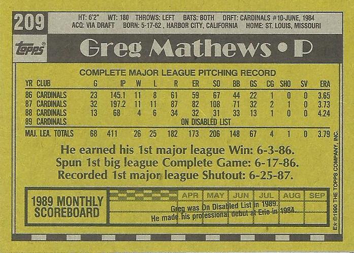 Greg Mathews  baseball card collectible - Main Image 2