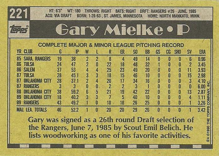 Gary Mielke  baseball card collectible - Main Image 2