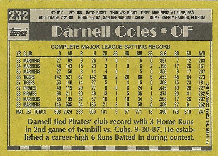 Darnell Coles  baseball card collectible - Main Image 2