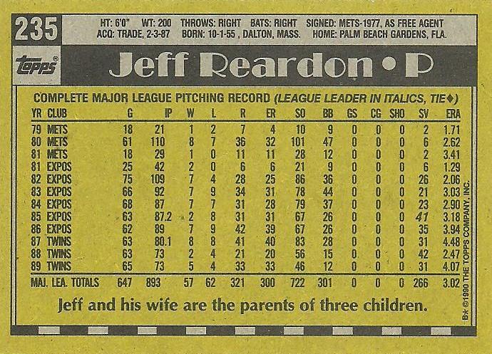 Jeff Reardon  baseball card collectible - Main Image 2