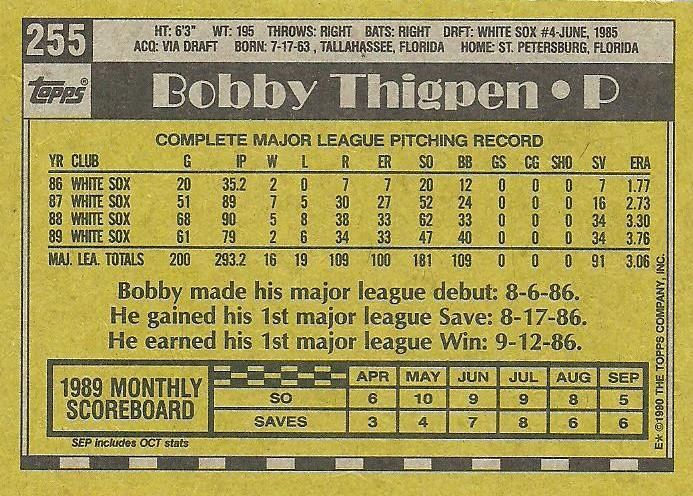 Bobby Thigpen  baseball card collectible - Main Image 2
