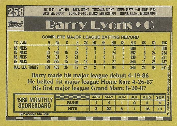 Barry Lyons  baseball card collectible - Main Image 2