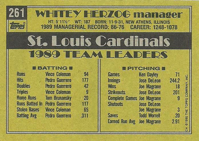 Whitey Herzog  baseball card collectible - Main Image 2