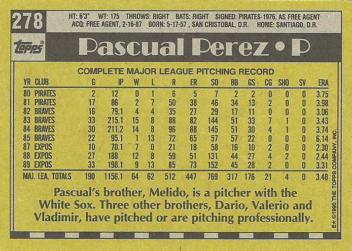 Pascual Perez  baseball card collectible - Main Image 2
