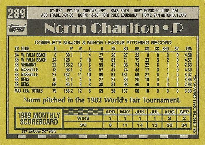 Norm Charlton  baseball card collectible - Main Image 2