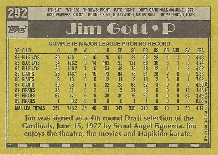 Jim Gott  baseball card collectible - Main Image 2