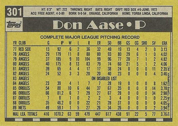 Don Aase  baseball card collectible - Main Image 2