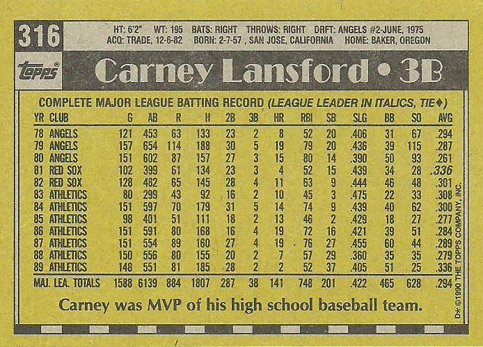 Carney Lansford  baseball card collectible - Main Image 2