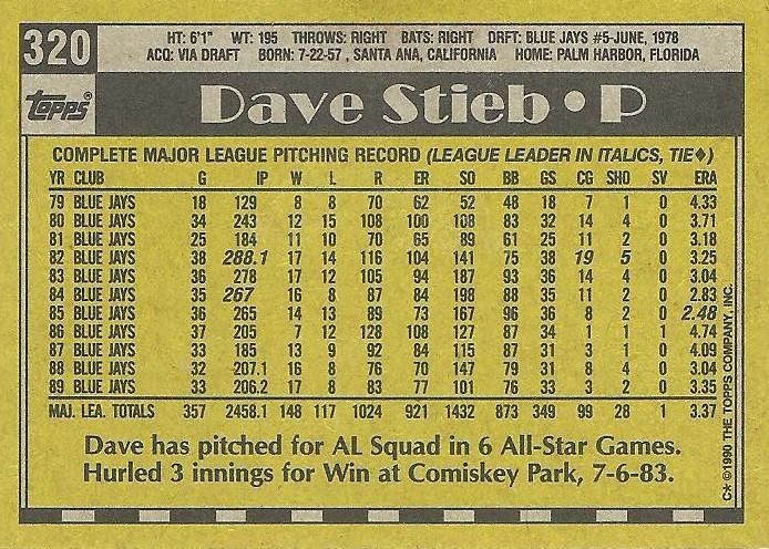 Dave Stieb  baseball card collectible - Main Image 2