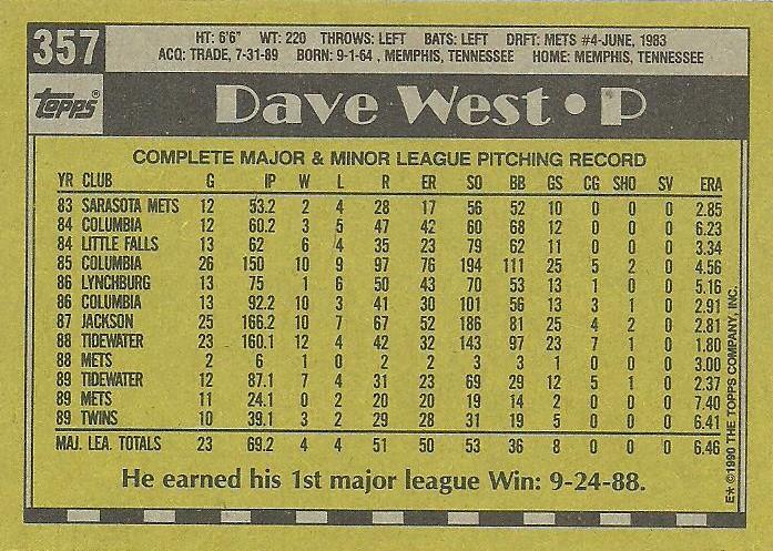 Dave West  baseball card collectible - Main Image 2