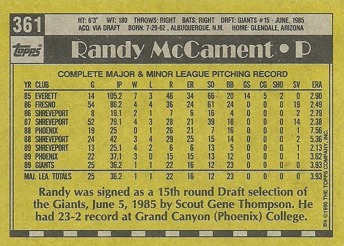 Randy McCament  baseball card collectible - Main Image 2
