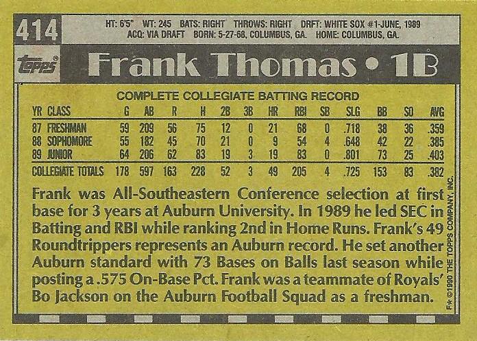 Frank Thomas  baseball card collectible - Main Image 2