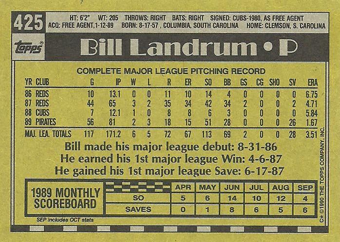 Bill Landrum  baseball card collectible - Main Image 2