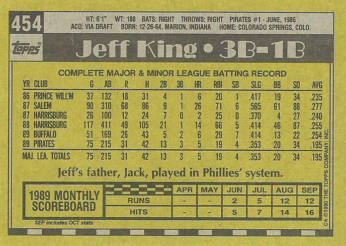 Jeff King  baseball card collectible - Main Image 2