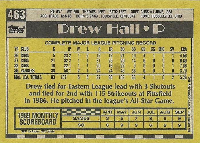 Drew Hall  baseball card collectible - Main Image 2