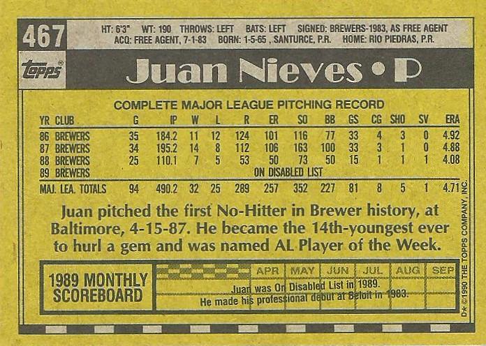 Juan Nieves  baseball card collectible - Main Image 2