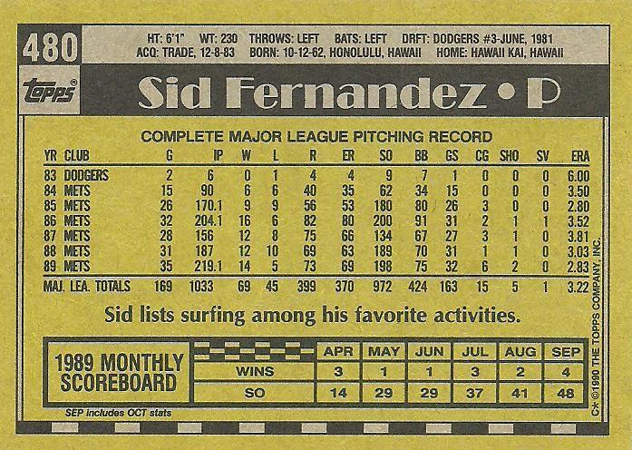 Sid Fernandez  baseball card collectible - Main Image 2