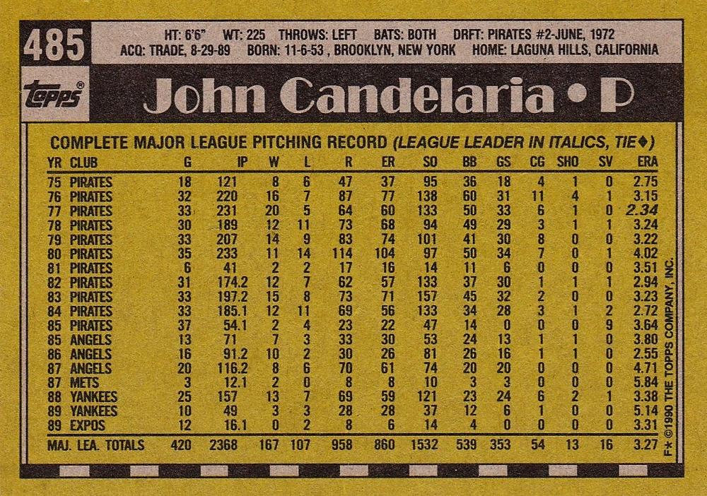 John Candelaria  baseball card collectible - Main Image 2
