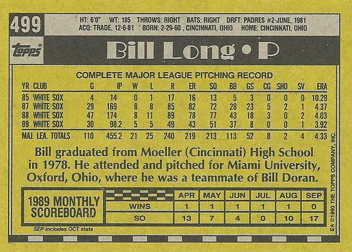 Bill Long  baseball card collectible - Main Image 2