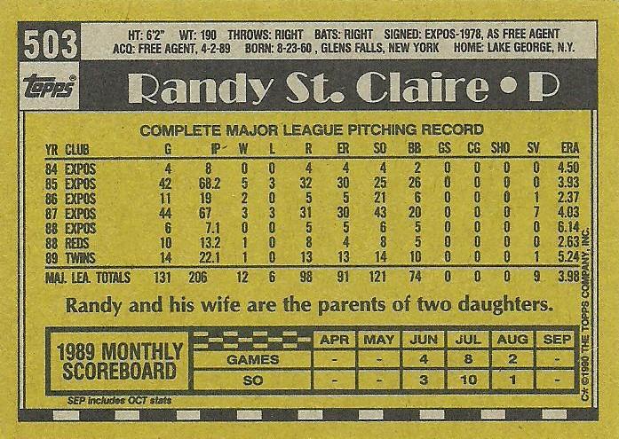 Randy St. Claire  baseball card collectible - Main Image 2
