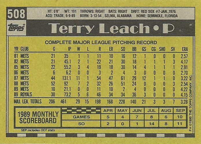 Terry Leach  baseball card collectible - Main Image 2