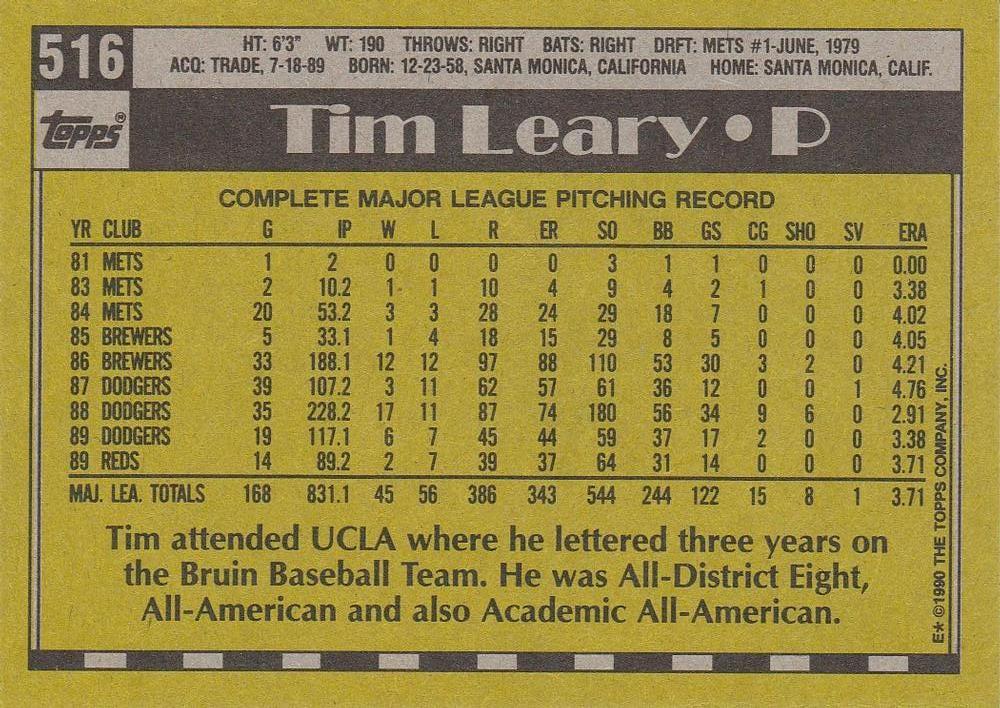 Tim Leary  baseball card collectible - Main Image 2