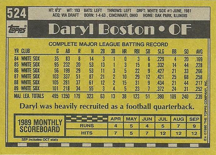 Daryl Boston  baseball card collectible - Main Image 2