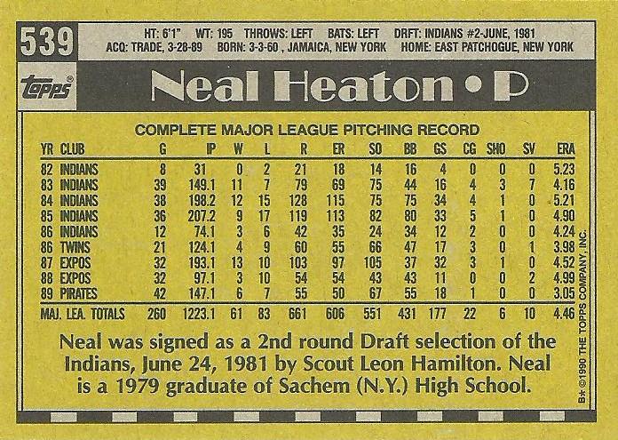 Neal Heaton  baseball card collectible - Main Image 2