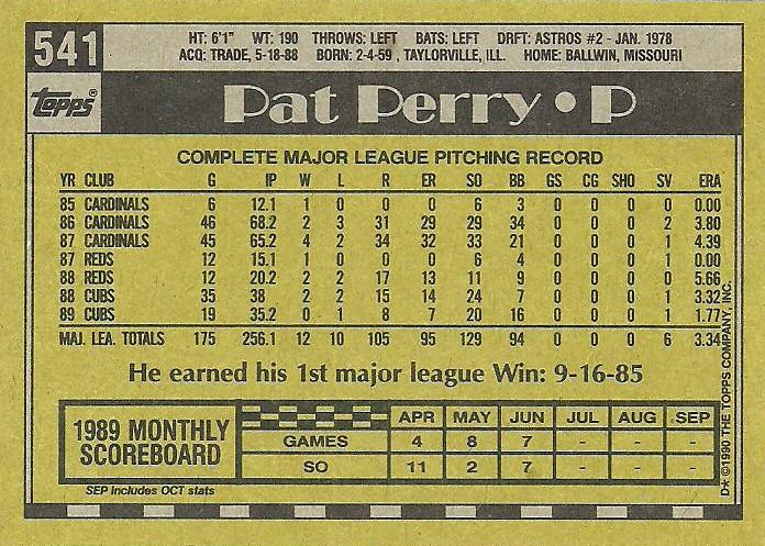 Pat Perry  baseball card collectible - Main Image 2