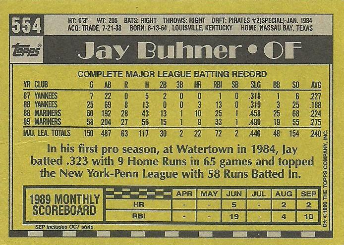 Jay Buhner  baseball card collectible - Main Image 2