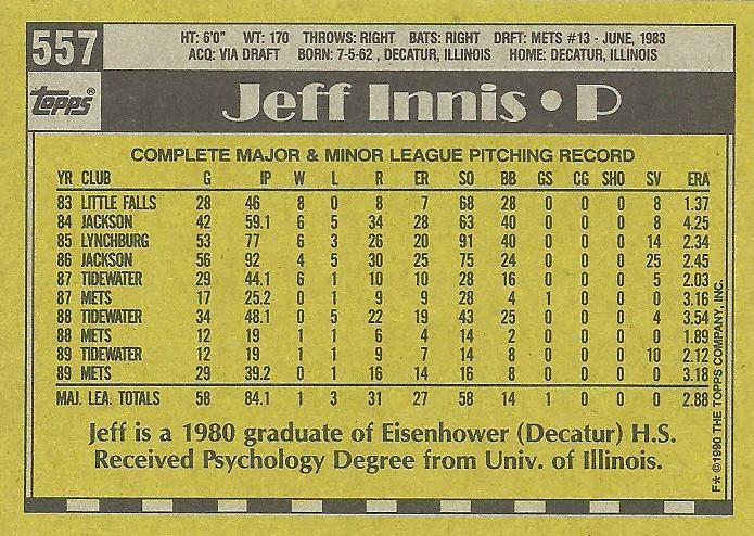 Jeff Innis  baseball card collectible - Main Image 2