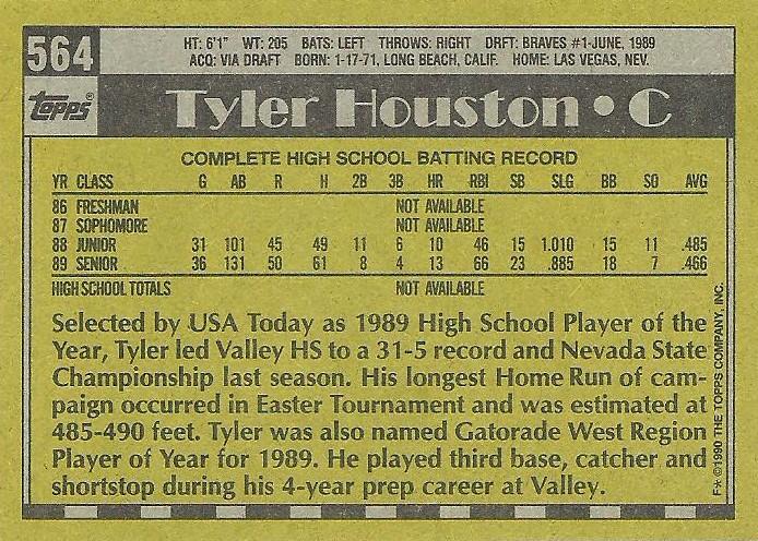 Tyler Houston  baseball card collectible - Main Image 2