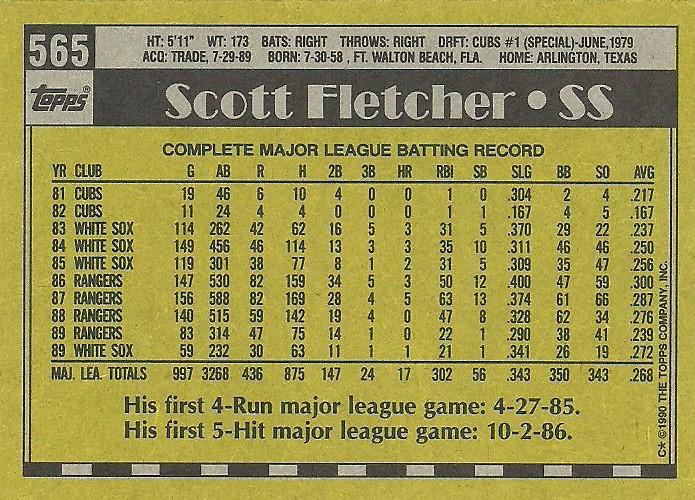 Scott Fletcher  baseball card collectible - Main Image 2