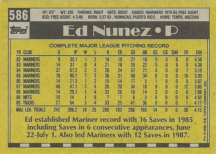 Ed Nunez  baseball card collectible - Main Image 2