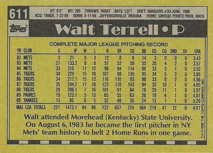 Walt Terrell  baseball card collectible - Main Image 2