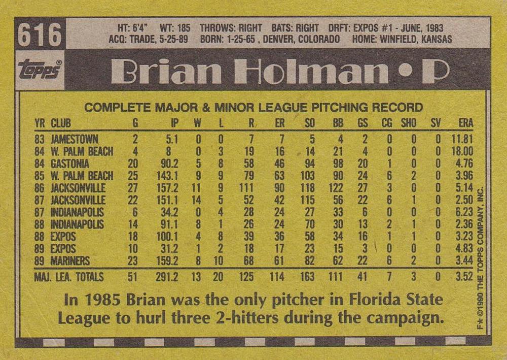 Brian Holman  baseball card collectible - Main Image 2