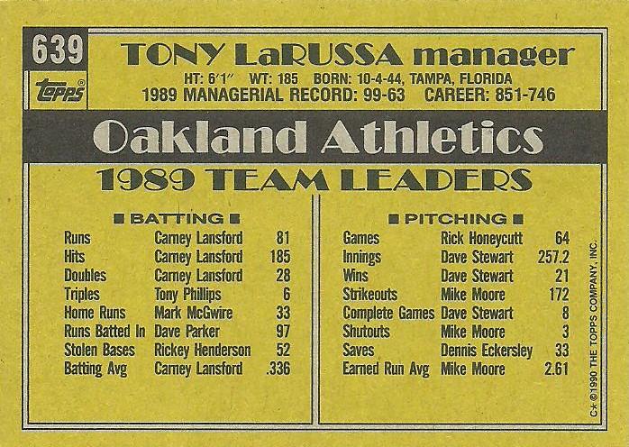 Tony LaRussa  baseball card collectible - Main Image 2