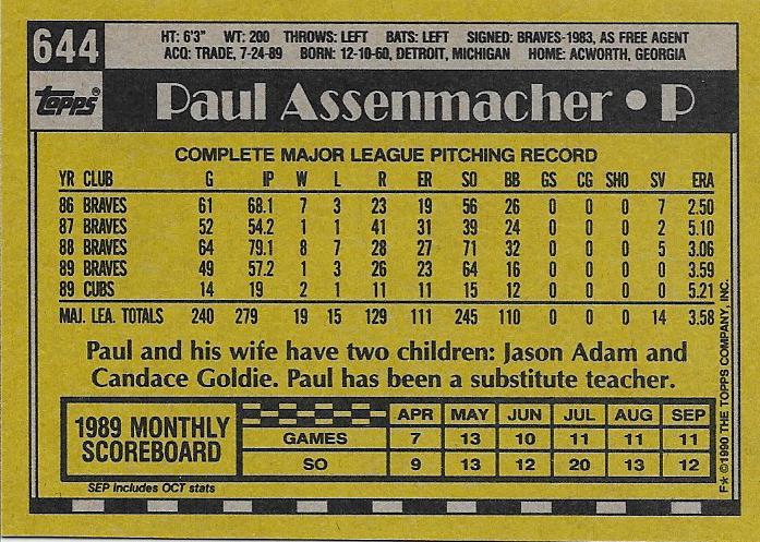 Paul Assenmacher  baseball card collectible - Main Image 2