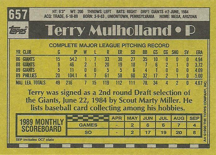 Terry Mulholland  baseball card collectible - Main Image 2