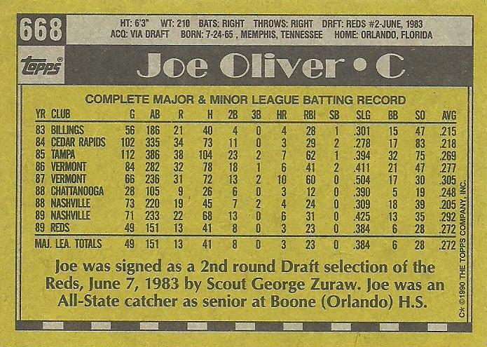 Joe Oliver  baseball card collectible - Main Image 2