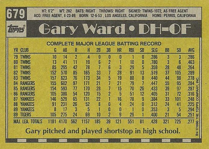 Gary Ward  baseball card collectible - Main Image 2
