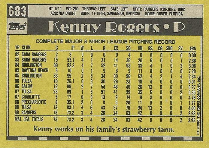Kenny Rogers  baseball card collectible - Main Image 2