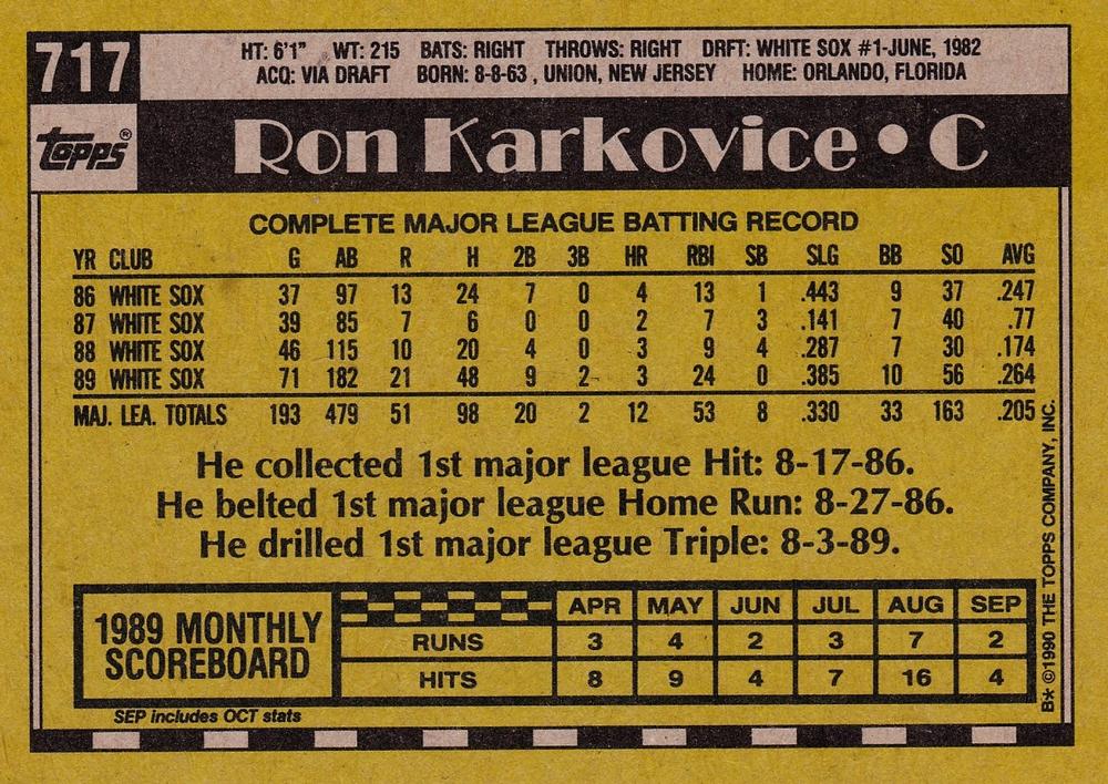 Ron Karkovice  baseball card collectible - Main Image 2