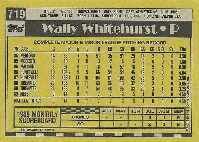 Wally Whitehurst  baseball card collectible - Main Image 2
